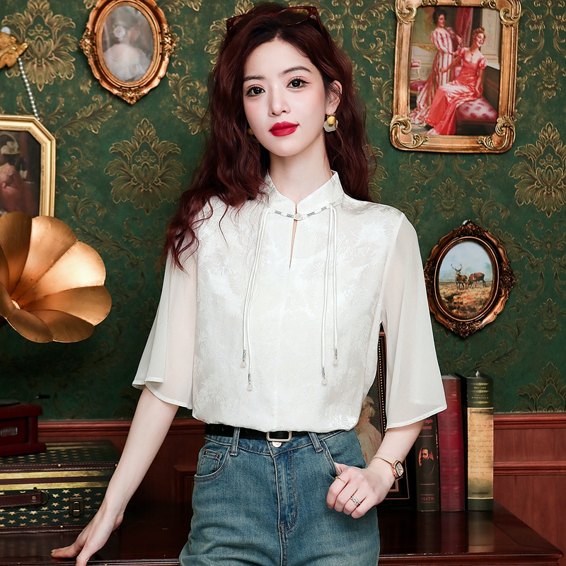 Short sleeve white tops Han clothing shirt for women