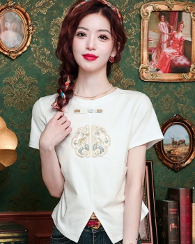 Summer white T-shirt niche embroidery tops for women
