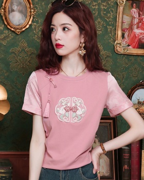 Summer pearl tops Western style slim T-shirt for women
