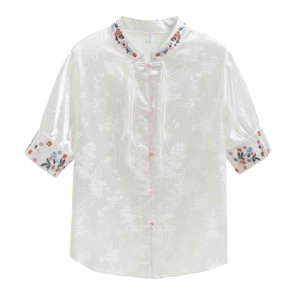 Summer jacquard embroidery short sleeve thin shirt