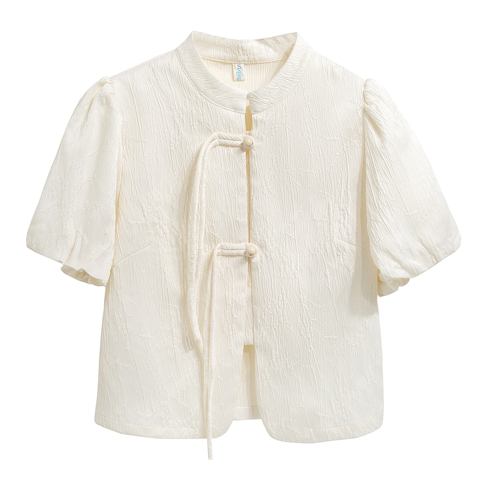 Short sleeve jacquard shirt puff sleeve summer tops for women