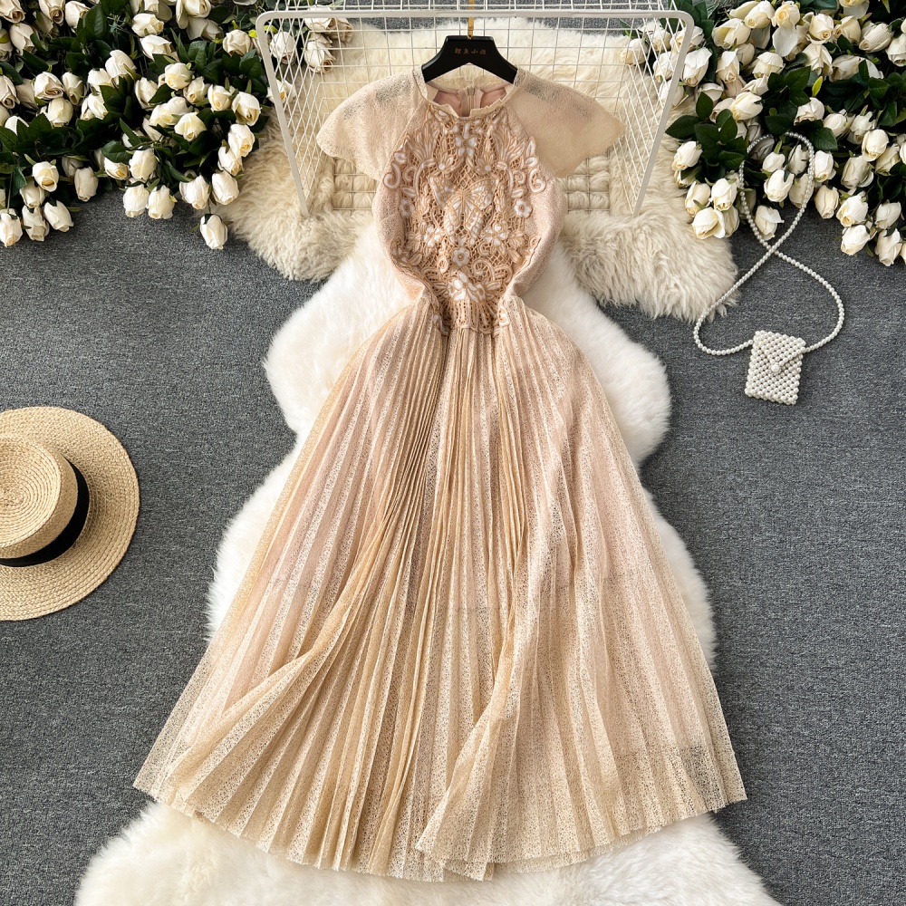 Pleated small dress embroidery formal dress for women