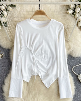 Irregular slim T-shirt all-match fold tops for women