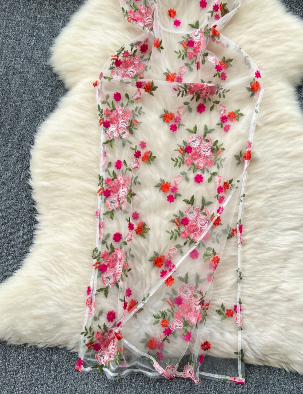 Embroidered split gauze dress long sling all-match vest