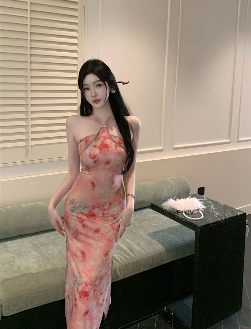 Split cheongsam temperament dress for women