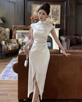 Summer jacquard long dress satin slim cheongsam for women