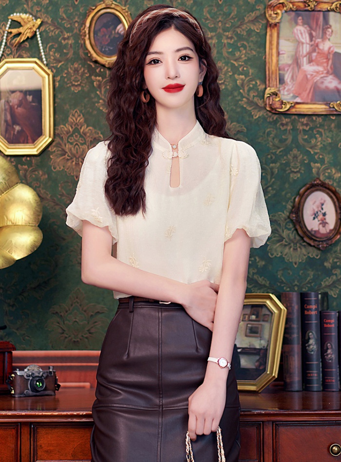 Chinese style summer shirt hollow chiffon tops for women