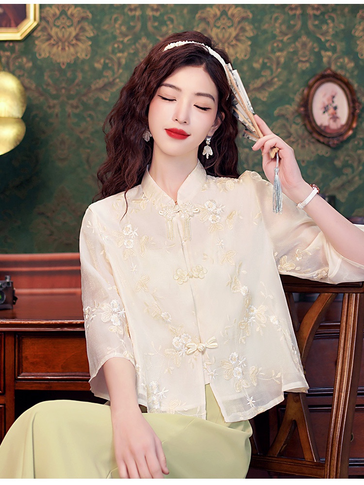 Embroidery summer shirt short sleeve tops for women