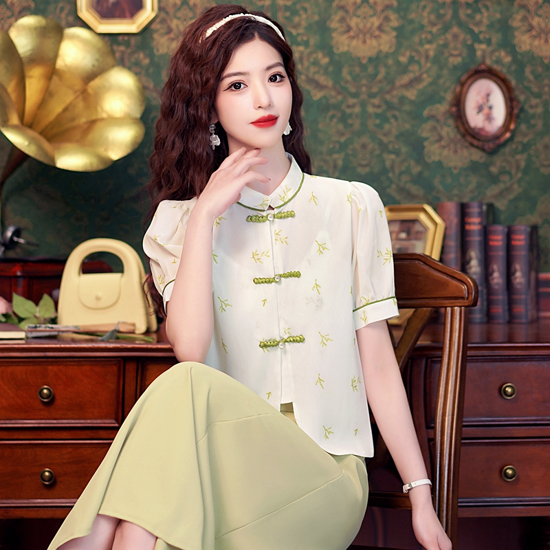 Chinese style Han clothing tops retro floral shirt