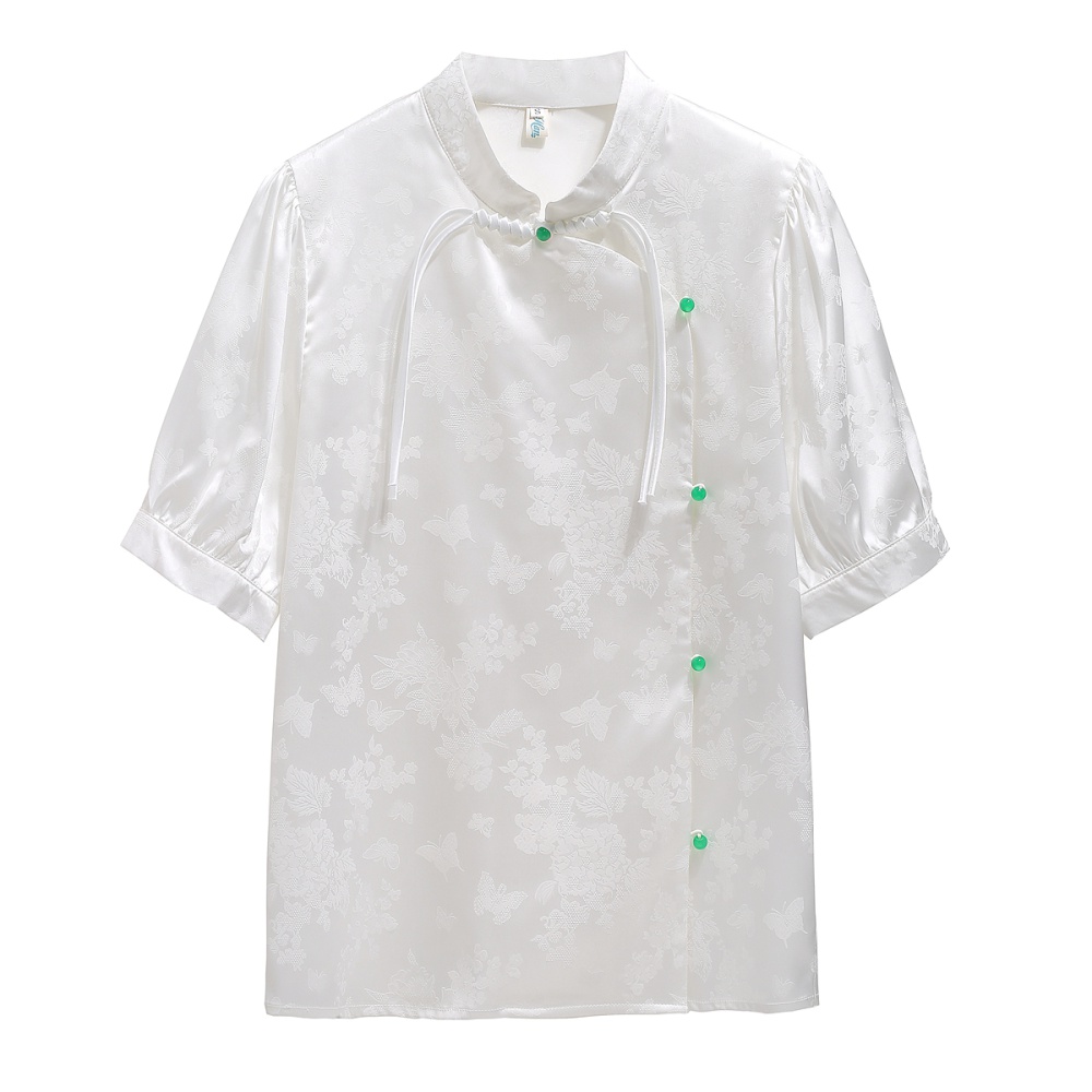 Real silk cheongsam short sleeve chiffon shirt for women
