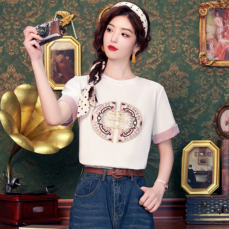 Embroidery niche short sleeve Chinese style T-shirt