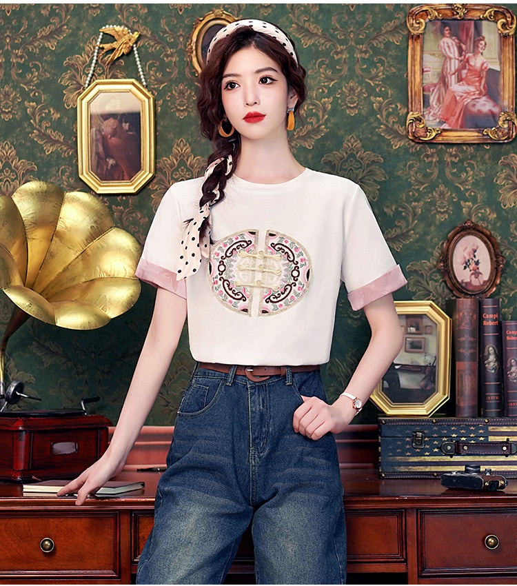 Embroidery niche short sleeve Chinese style T-shirt