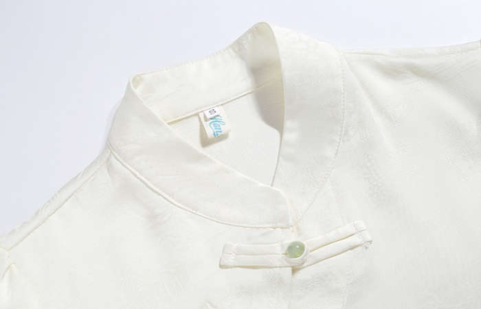Satin short sleeve Chinese style tops jacquard summer shirt