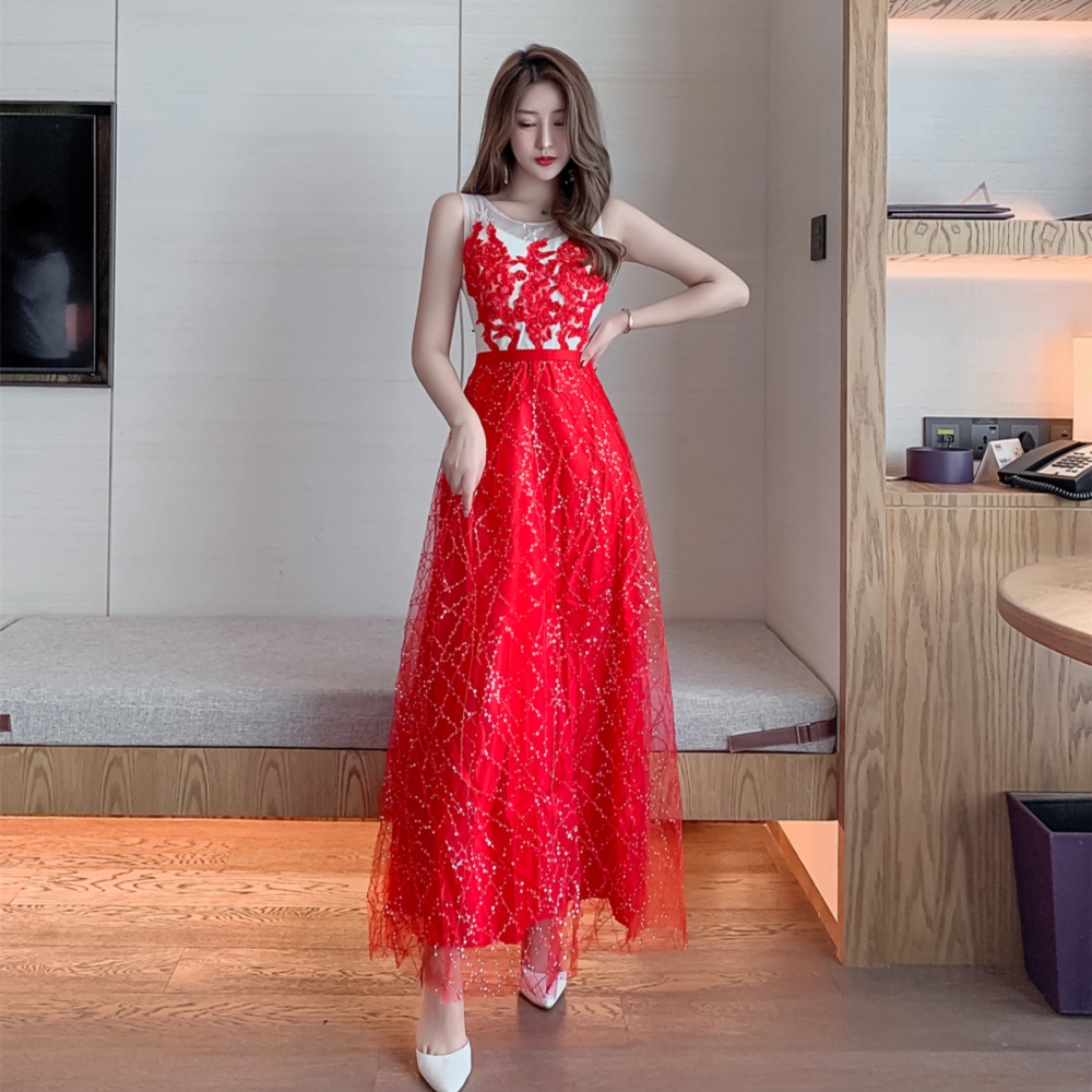 Elegant red sexy long temperament evening dress for women