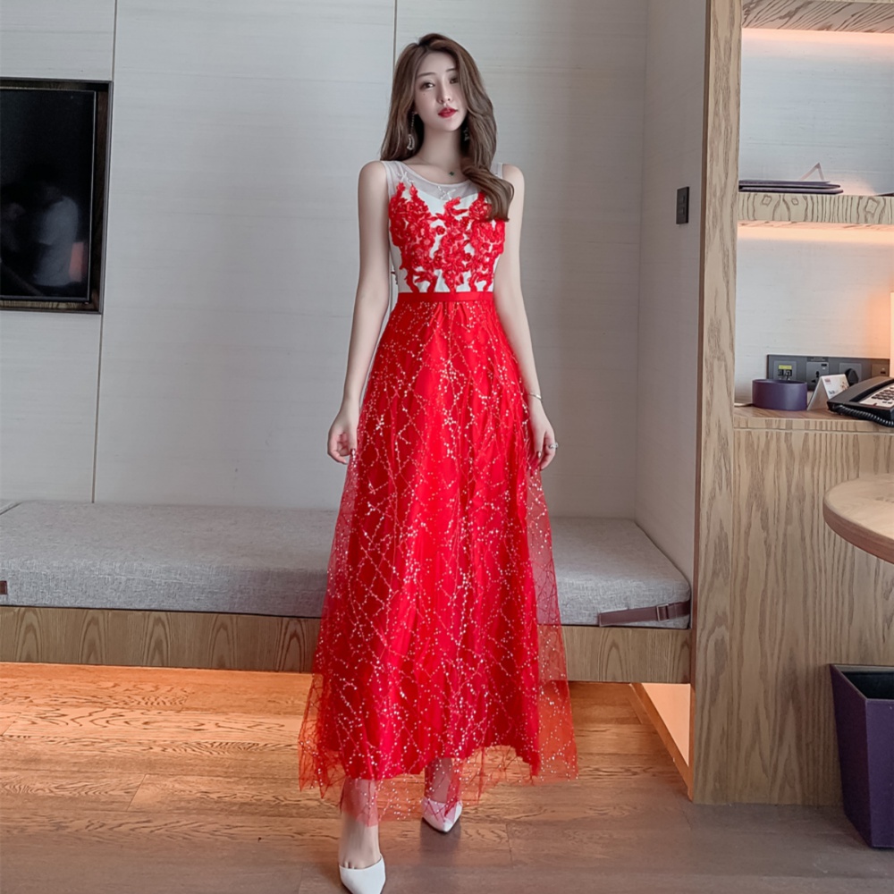 Elegant red sexy long temperament evening dress for women