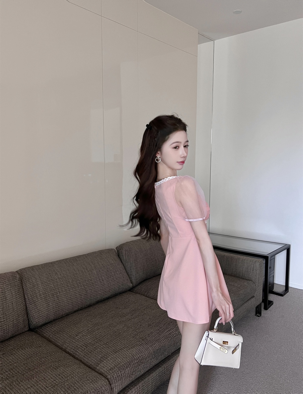 Pure spring and autumn T-back sweet slim dress
