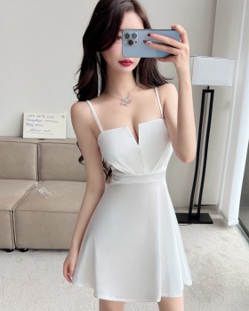 Hepburn style high waist girdle formal dress simple light dress
