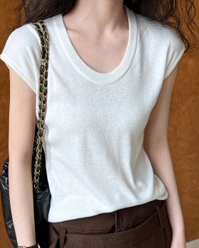 Boats sleeve bottoming tops U-neck sweater for women
