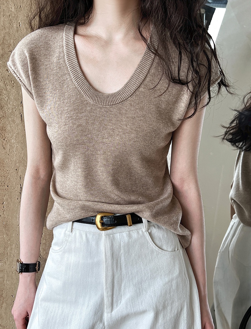 Boats sleeve bottoming tops U-neck sweater for women