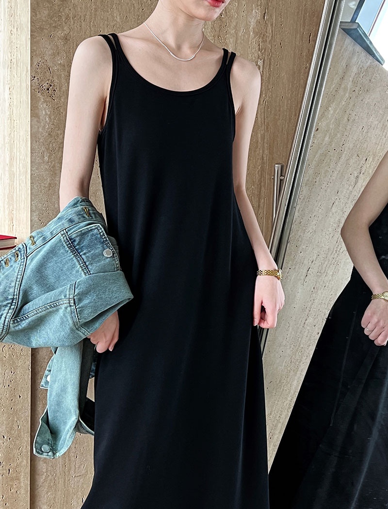 Sleeveless loose vest minimalist U-neck dress for women