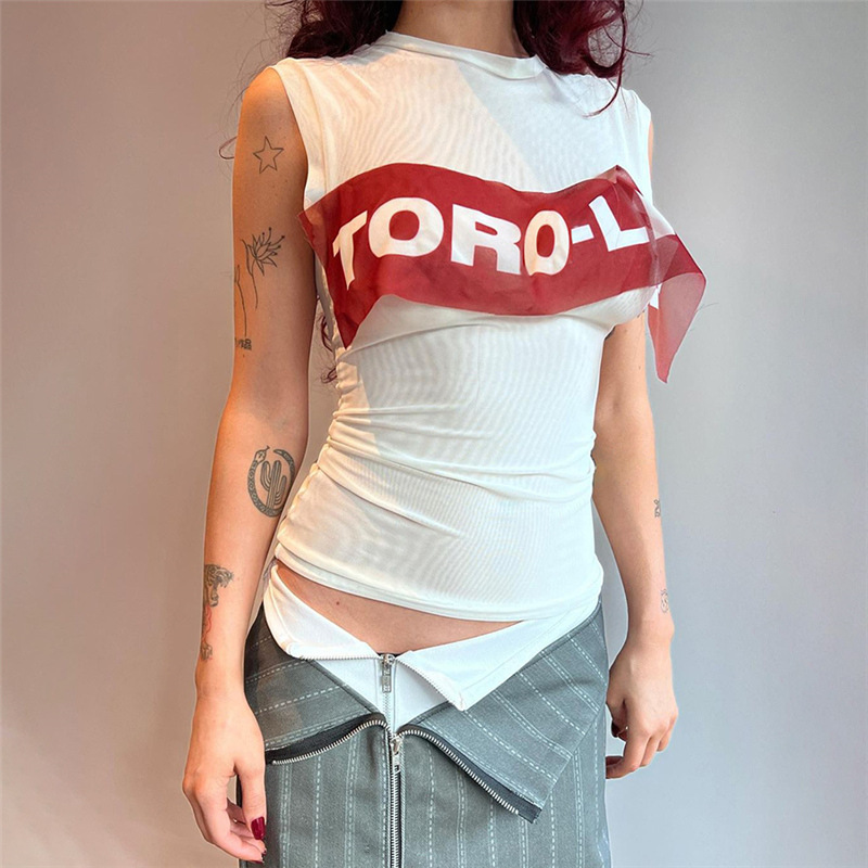 Knitted European style T-shirt sleeveless tops for women