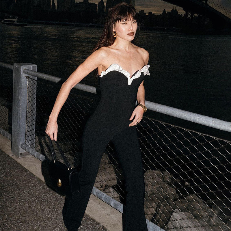 Slim summer sexy wrapped chest fashion jumpsuit for women