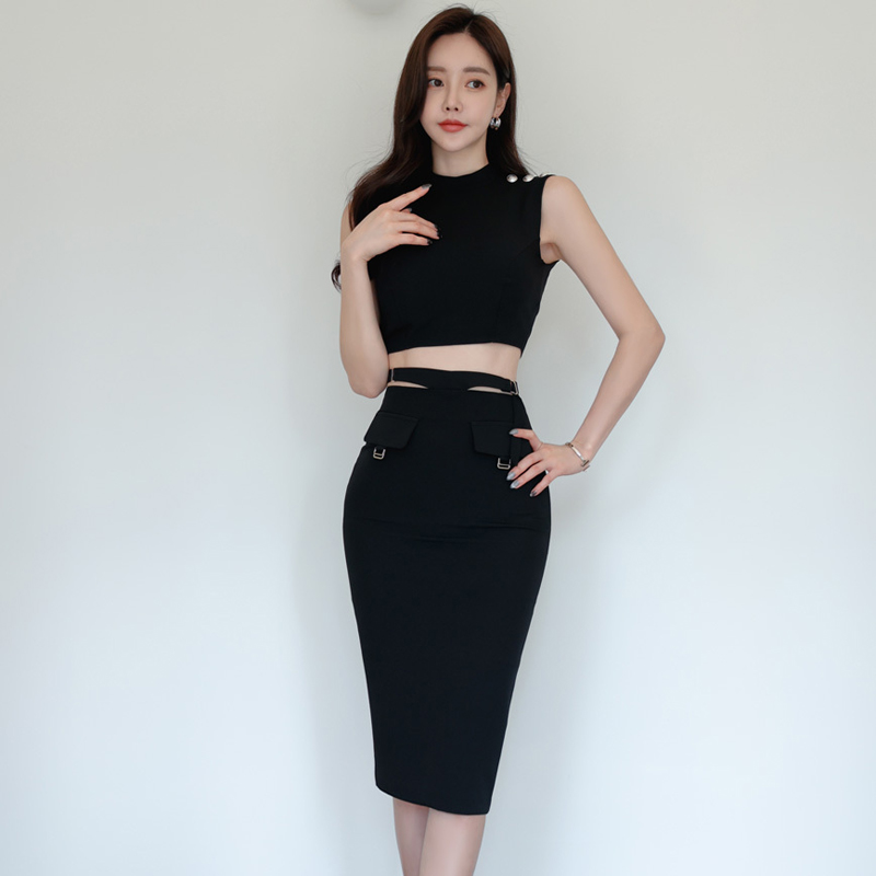 Sexy short tops Korean style skirt 2pcs set for women