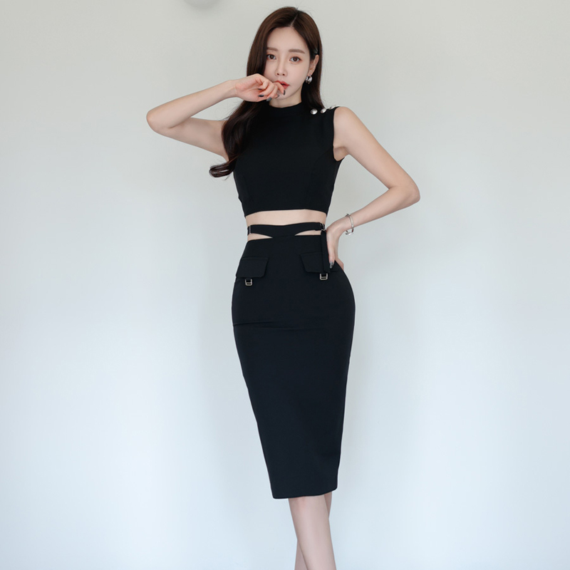 Sexy short tops Korean style skirt 2pcs set for women