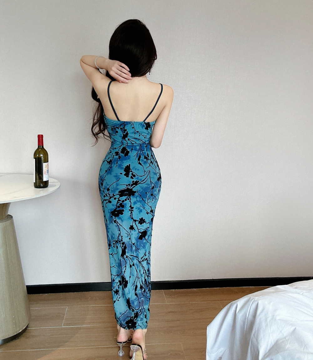 Split fashion slim long printing sexy summer dress