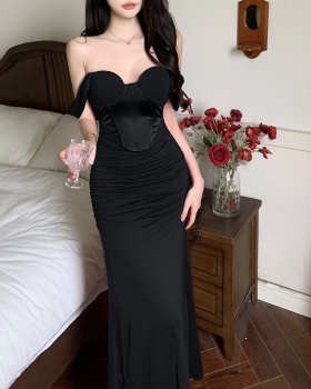Enticement slim dress sling fold long dress for women