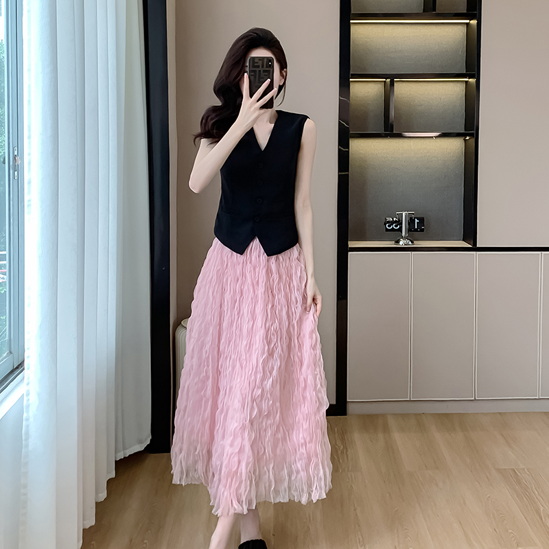 Thin chanelstyle skirt fold gauze business suit a set