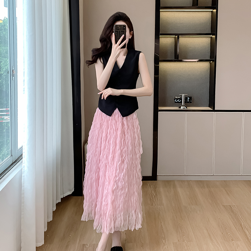 Thin chanelstyle skirt fold gauze business suit a set