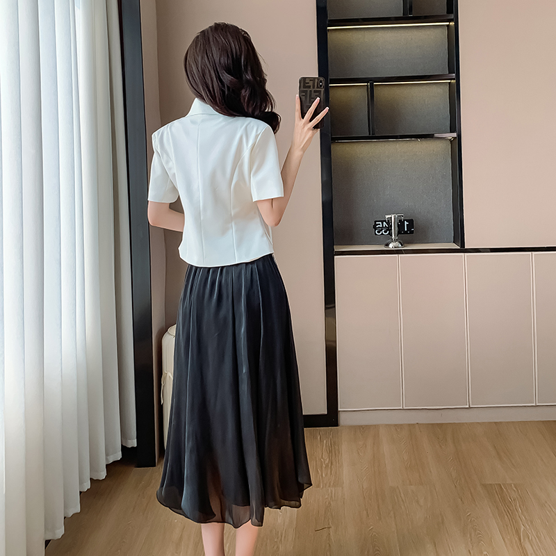 Chinese style irregular drape tops short sleeve slim skirt