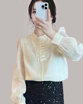 Puff sleeve lace collar tops ladies shirt for women