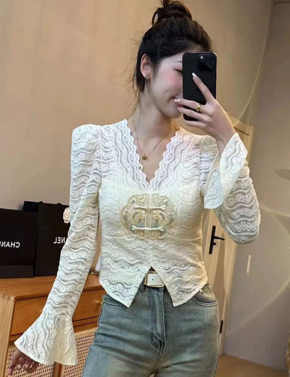 Spring lace bottoming shirt Chinese style small shirt