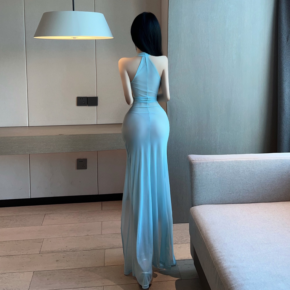 Transparent split dress sexy perspective long dress
