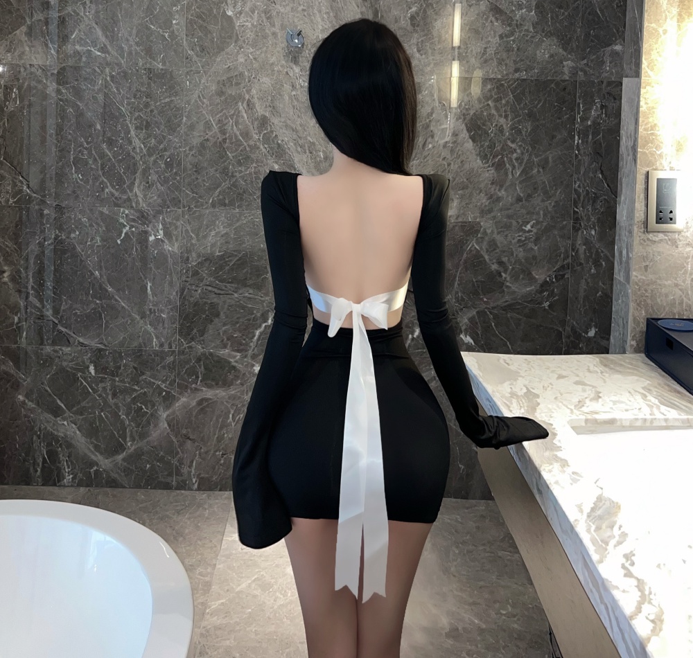 Pure spicegirl long sleeve behind bow sexy dress for women