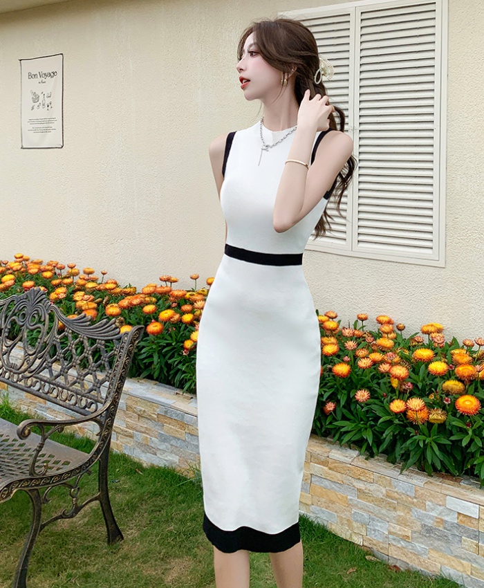 Mixed colors slim vest sleeveless splice dress for women