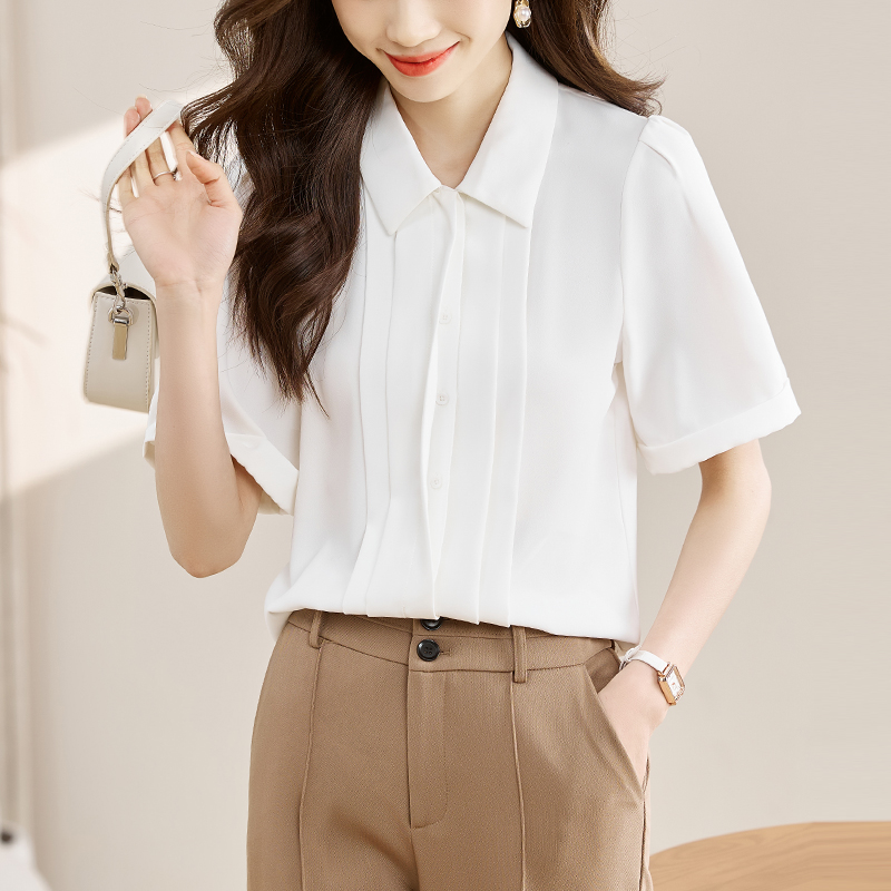 Temperament short sleeve niche white shirt for women