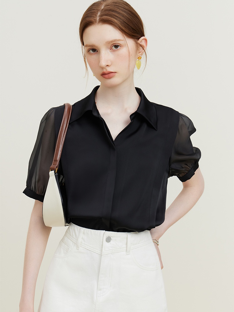 Summer puff sleeve tops France style shirt for women