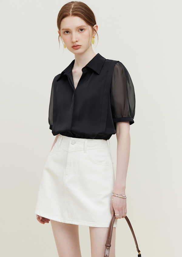 Summer puff sleeve tops France style shirt for women