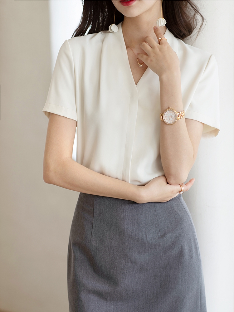 Light profession short sleeve shirt commuting gray tops for women