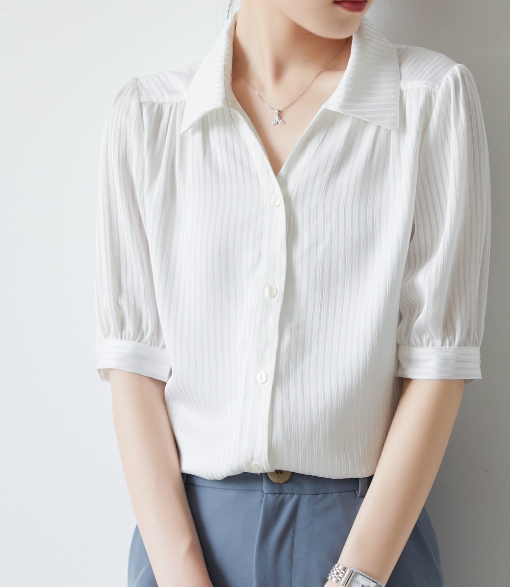 Thin slim drape shirt white short sleeve tops for women