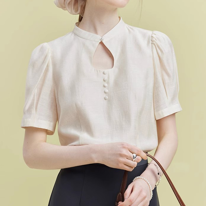 Short sleeve summer tops cstand collar Chinese style shirt