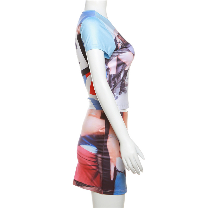 Printing high waist short skirt a set for women