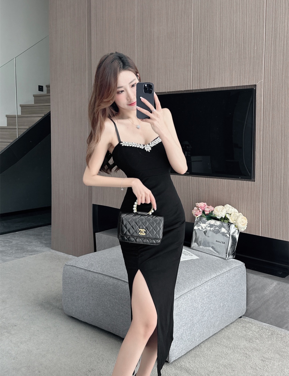 Cotton sexy package hip slim sling bottoming dress