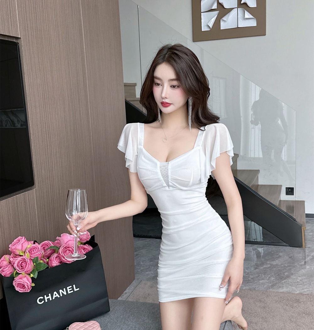 Bottoming package hip sexy gauze sling boats sleeve dress