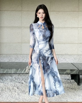 Printing split dress gauze Chinese style cheongsam