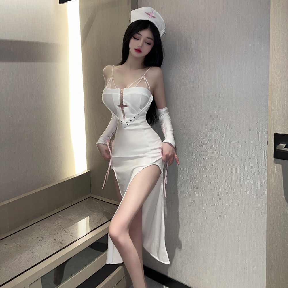 Role-play sexy white fashion dress a set for women