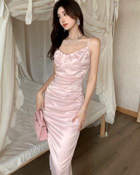 Sling fold cherry dress mermaid slim long dress